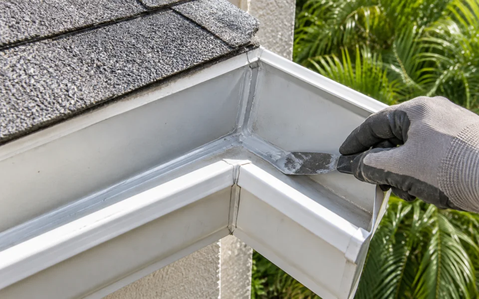 Sealing a gutter corner joint